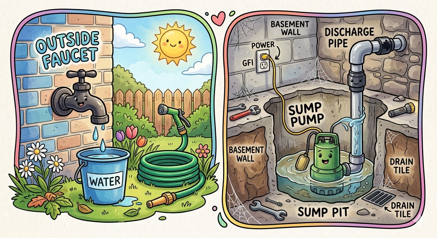 Sump pumps and outside faucets